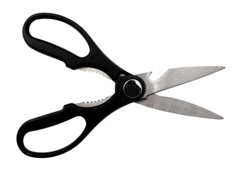 Stationery scissors on a white background for office work. Tailor's or seamstress's scissors