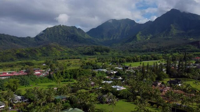 4K drone video of the island of Hawaii over the beaches of Lihue, Kauai. Near Waikiki Beach, Na Pali Coast, Haleakala National Park, Moloka'i's Kalaupapa