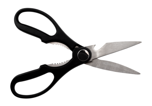 Stationery scissors on a white background for office work. Tailor's or seamstress's scissors