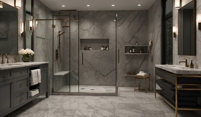 Luxury marble bathroom with large walk-in shower area