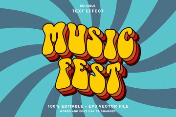 Music Fest Groovy Style Cartoon 3D Editable Text Effect Template Premium Vector