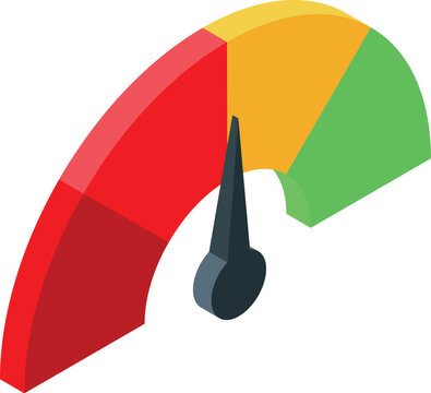 Isometric credit score meter is showing increasing levels of risk with color codes