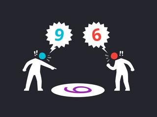 Two silhouettes are arguing about a number. Isolated Vector Illustration