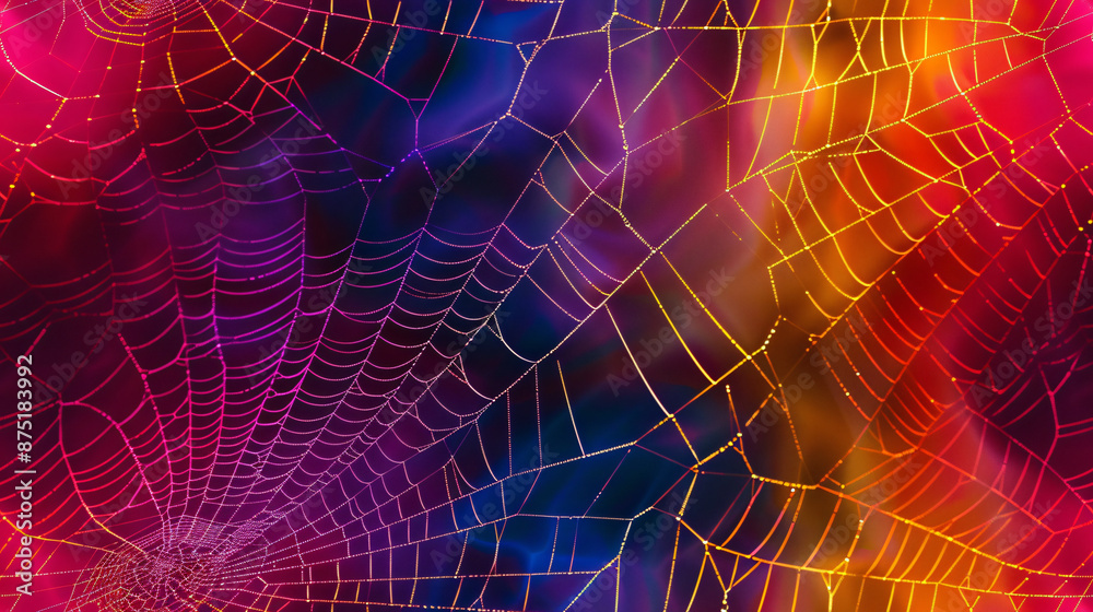 Poster Vibrant color gradient with spider web shining on a colorful abstract background
