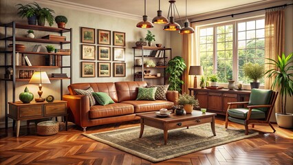 Cozy living room filled with vintage furniture and decor, nostalgia, retro, vintage, cozy, home, interior, furniture