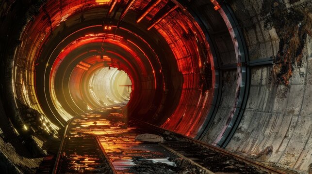 A tunnel with a train track inside. World Trenchless Horizontal Directional Drilling Technology Day. trenchless technologies.