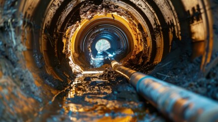 A tunnel with a train track inside. World Trenchless Horizontal Directional Drilling Technology Day. trenchless technologies.
