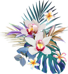 Bouquet of tropical flowers. Exotic, paradise flowers. Hawaiian bouquet