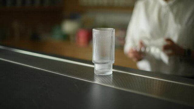 Empty Glass on Bar Counter in Restaurant