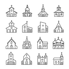 Church icon. Church icon set. Religion icon set.
