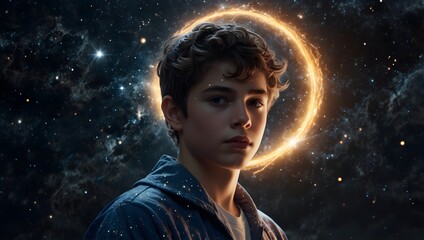 A celestial boy with powers that connect him to the universe ai_generated