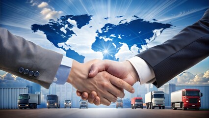 Smart logistics and transportation. Handshake for successful of investment deal teamwork and partnership business partners on logistic global network distribution