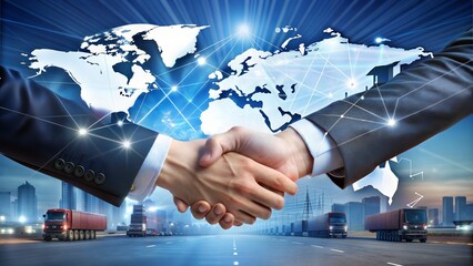 Smart logistics and transportation. Handshake for successful of investment deal teamwork and partnership business partners on logistic global network distribution