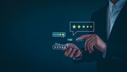 Customer review satisfaction feedback survey concept,  Customer can evaluate quality of service leading to reputation ranking of business.   for satisfaction service satisfaction.