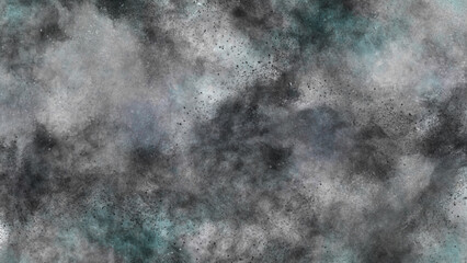 Abstract powder effect watercolor background texture. Blue and black background. Dust particles on black background. Glittering sparkling. 