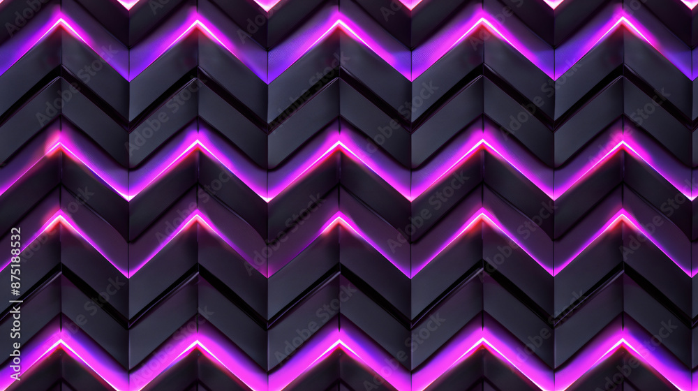 Poster bright purple neon lights create a chevron pattern on a geometric background