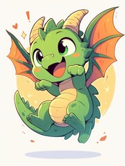 Obraz premium Adorable Green Dragon Character Illustration