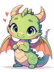 Obraz premium Adorable Green Dragon with Heart Eyes