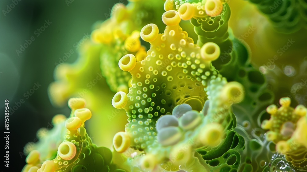 Wall mural abstract green and yellow organic structure with rounded shapes and bumpy texture