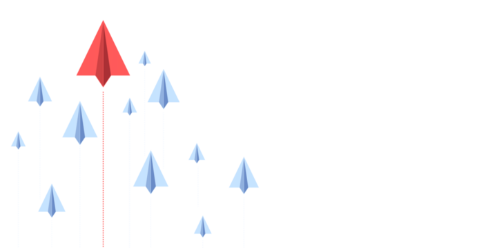 Red paper plane leading blue paper planes on white background, leadership concept. 3D Rendering - Powered by Adobe