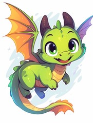 Obraz premium Adorable Green Dragon Character Illustration
