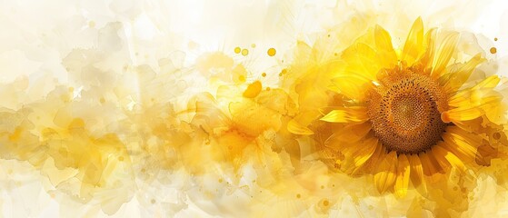 Vibrant sunflower in yellow watercolor style with a detailed center