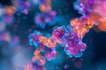 Obraz premium Abstract, Colorful, and Organic, Shapes in a Blue Background With Bokeh Lights