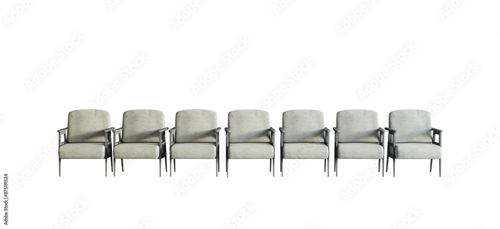 Aufkleber a row of modern grey armchairs on a clean white background, representing a concept of minimalist fur