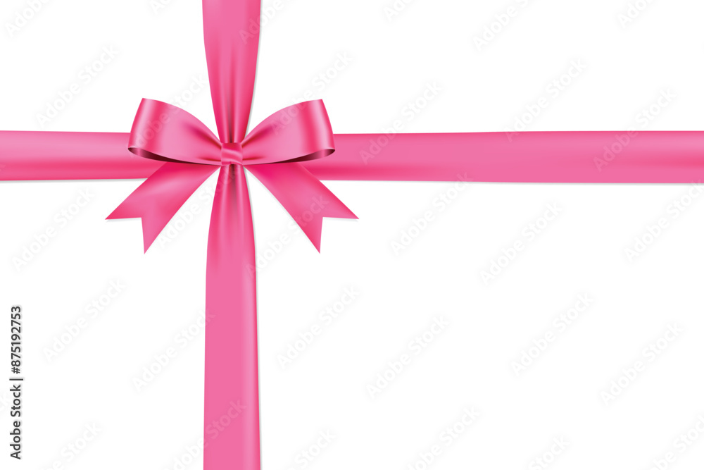 Aufkleber Pink bow realistic shiny satin and ribbon horizontal and vertical line with shadow for use to decorate your valentine's gift, vector EPS10 isolated on white background.