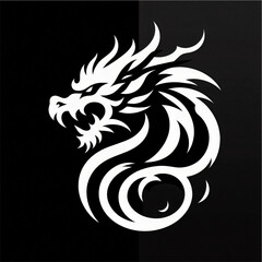 Fototapeta premium Logo silhouette of angry dragon on black background. eps
