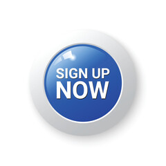 Blue Sign up Now circle button with shadow for use to your business website, vector eps10 isolated on white background.