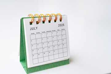 July 2025 table calendar on white background with customizable space for text