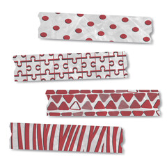 set of white and red scrapbook tape clipart with pattern and plastic texture transparent 
