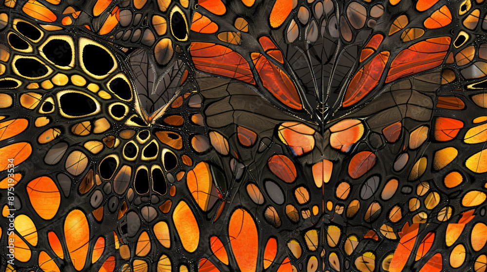 Poster Intricate patterns and vibrant colors of butterfly wings creating a mesmerizing abstract background