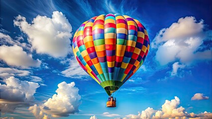 Fototapeta premium Colorful hot air balloon floating in the sky during a bright sunny day, hot air balloon, sky, clouds, floating