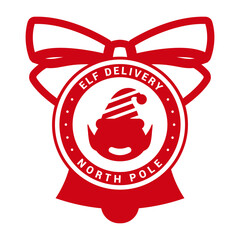 Elf delivery.Post stamp design. Template for Xmas handmade gifts. Vector illustration.