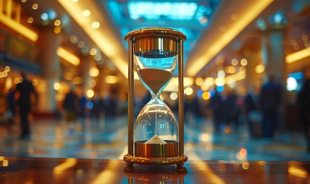 pressure as a critical business deadline approaches in a bustling corporate environment. Hourglass and sand clock, Generative AI