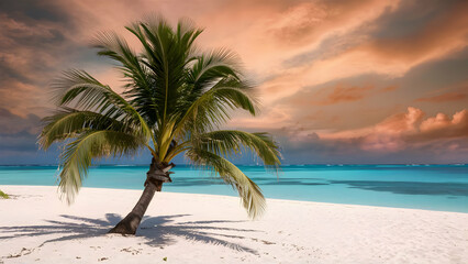 Obraz premium Island Escape Palm Swaying on White Sand Beach
