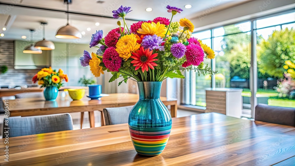 Canvas Prints Colorful flower vase as vibrant centerpiece in modern home, flowers, vase, colorful, vibrant, centerpiece, modern