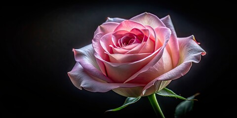 Delicate pink rose with soft, translucent petals on black background, pink, rose, delicate, soft, translucent, petals, black