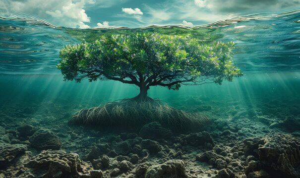 A powerful visual representation of the threat to mangrove forests, symbolizing the urgent need for conservation efforts to prevent their extinction, Generative AI