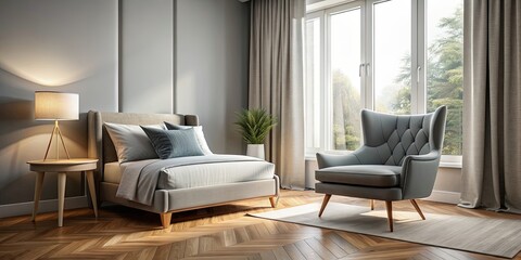 Comfortable chair in a modern bedroom setting, bedroom, chair, comfortable, interior design, modern, furniture, relaxation