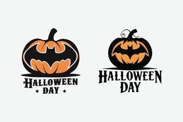 2 Set Of Halloween Day Pumpkins Illustration Typography Design