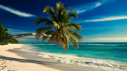 Naklejka premium Turquoise Paradise Palm Tree on Pearly Sand Beach