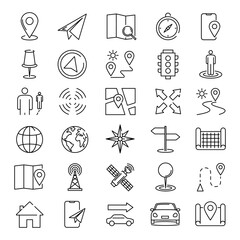 Travel icon. Map location and navigation icons set. Linear icons set.