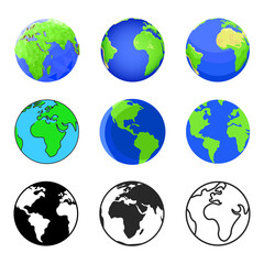 Earth icon. Earth icon set. Globe icon set.
