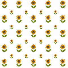 Hand drawn watercolor sunflower seamless pattern on a white background, floral design