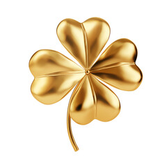 Golden four leaf clover isolated on white background