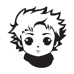 Simple little boy logo or icon design, black vector illustration on white background