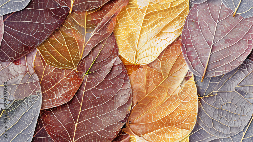 Aufkleber macro view of dried leaves creating a colorful autumn background